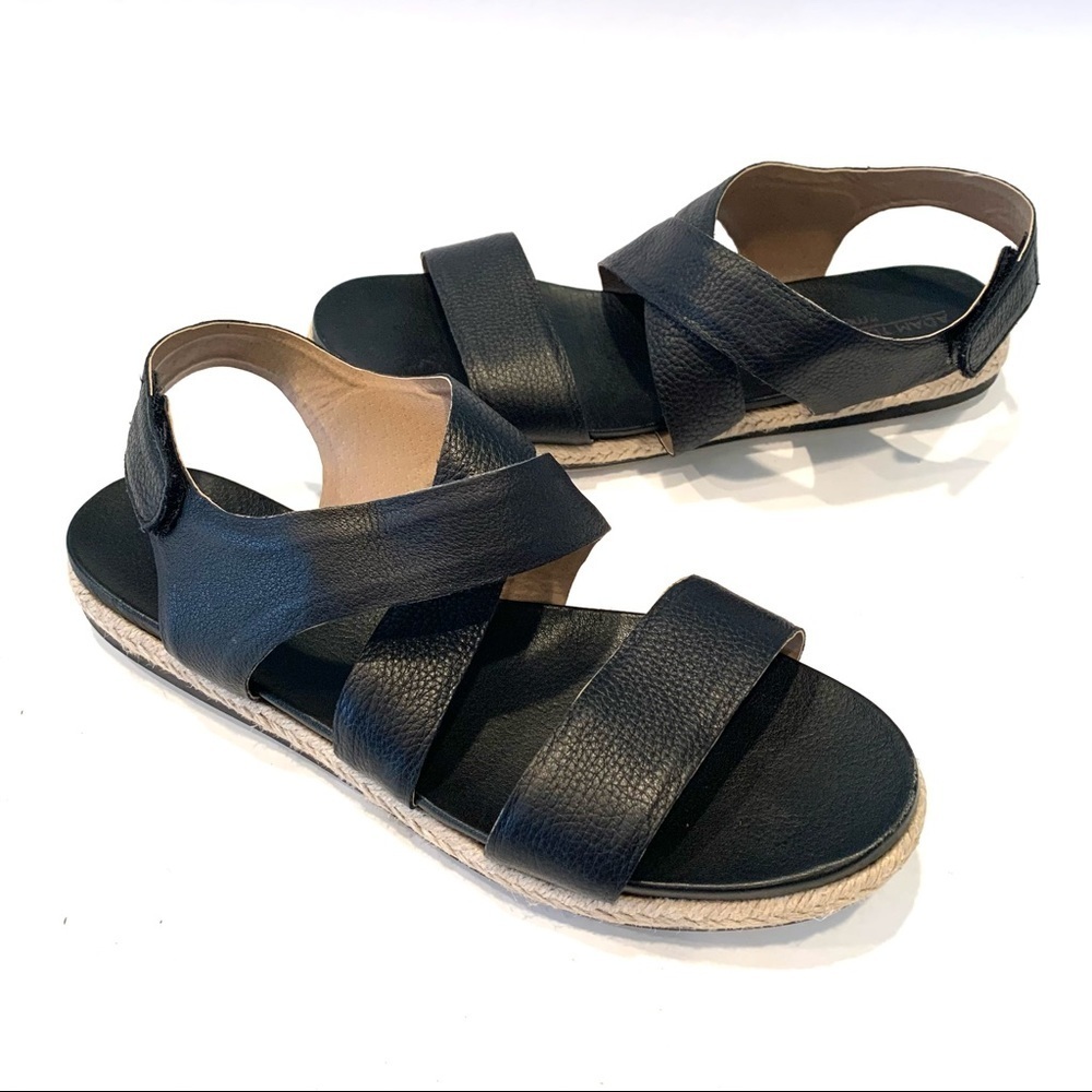 Adam Tucker Black Genuine Leather Espadrille Sandal